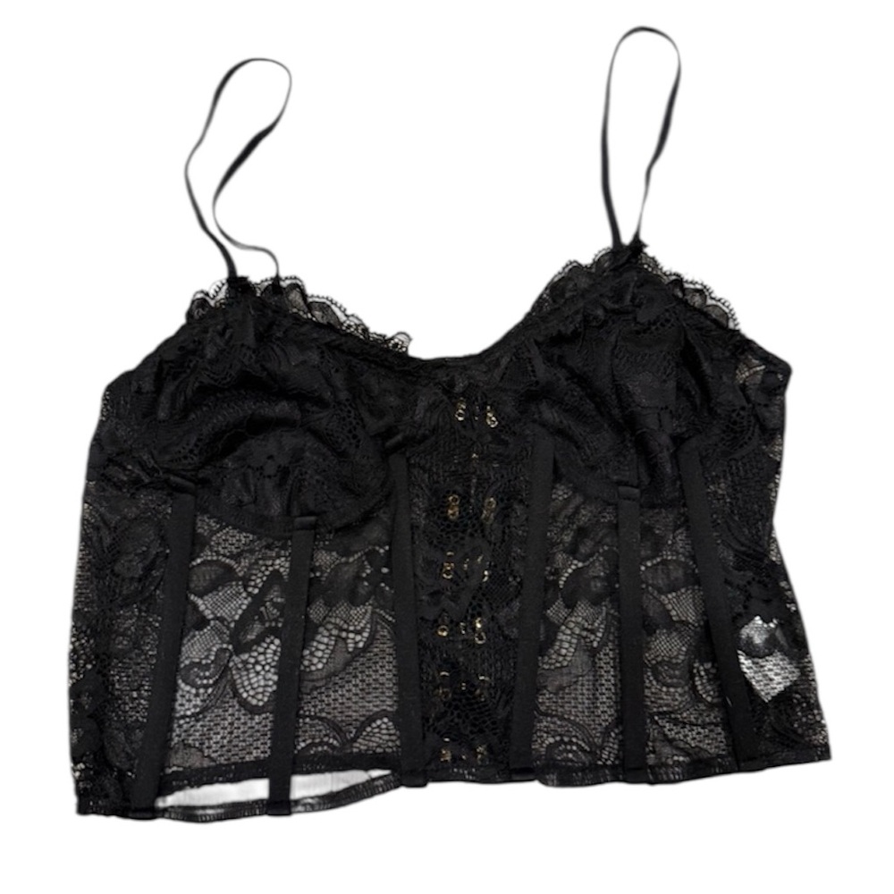 White Fox Lace Black Bustier Corset‎ Lingerie Bra Size Medium